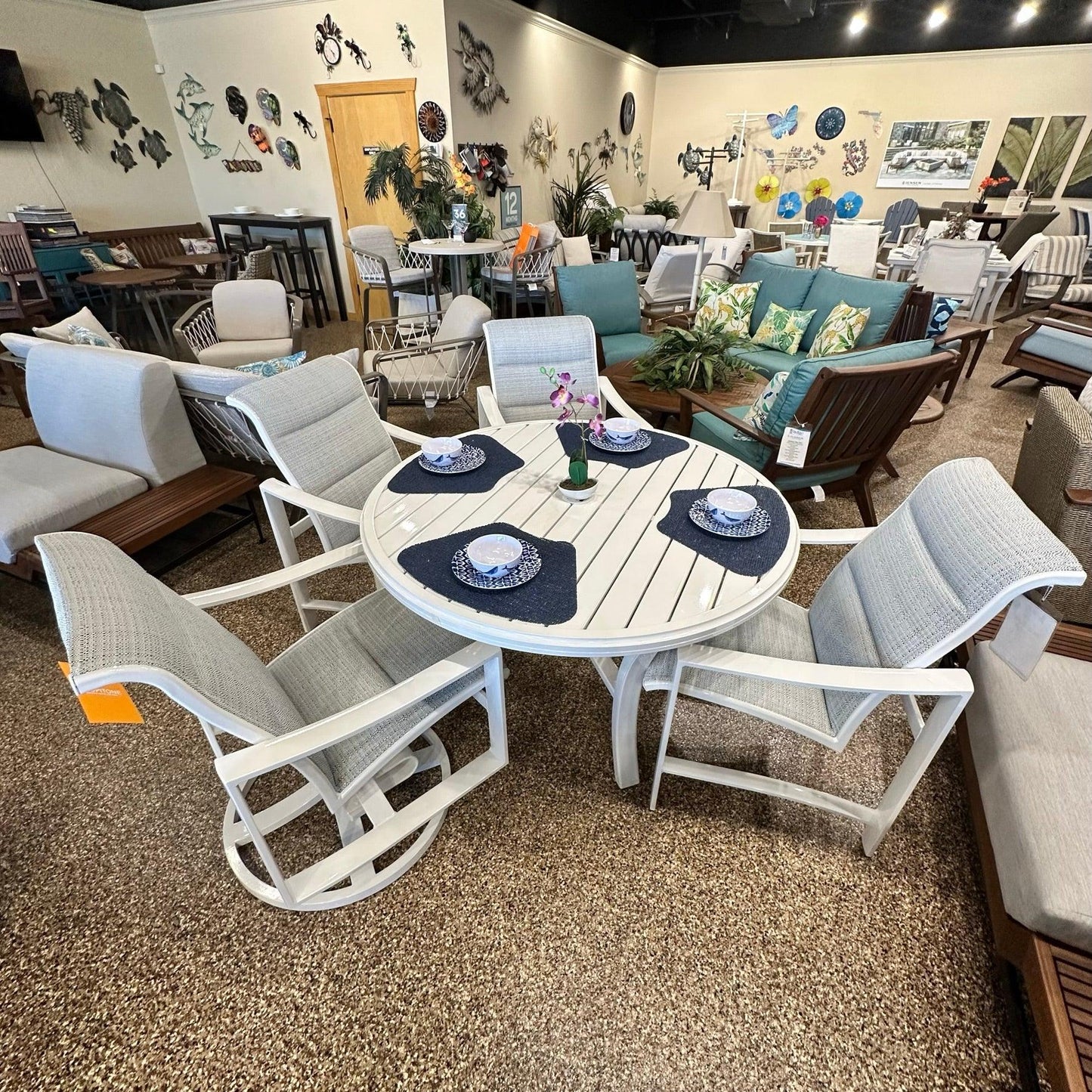 Tropitone Kenzo Padded Sling Dining Set Tropitone Indigo Pool Patio BBQ