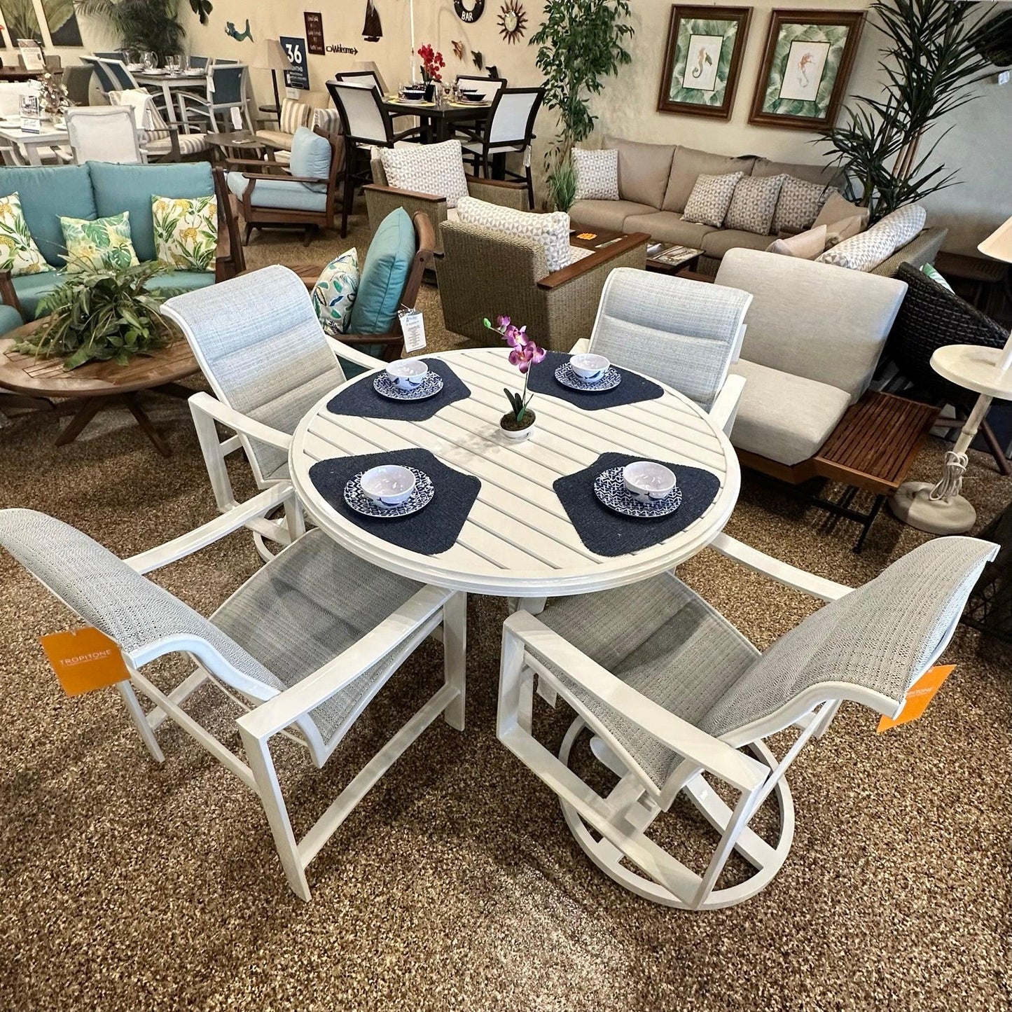 Tropitone Kenzo Padded Sling Dining Set Tropitone Indigo Pool Patio BBQ