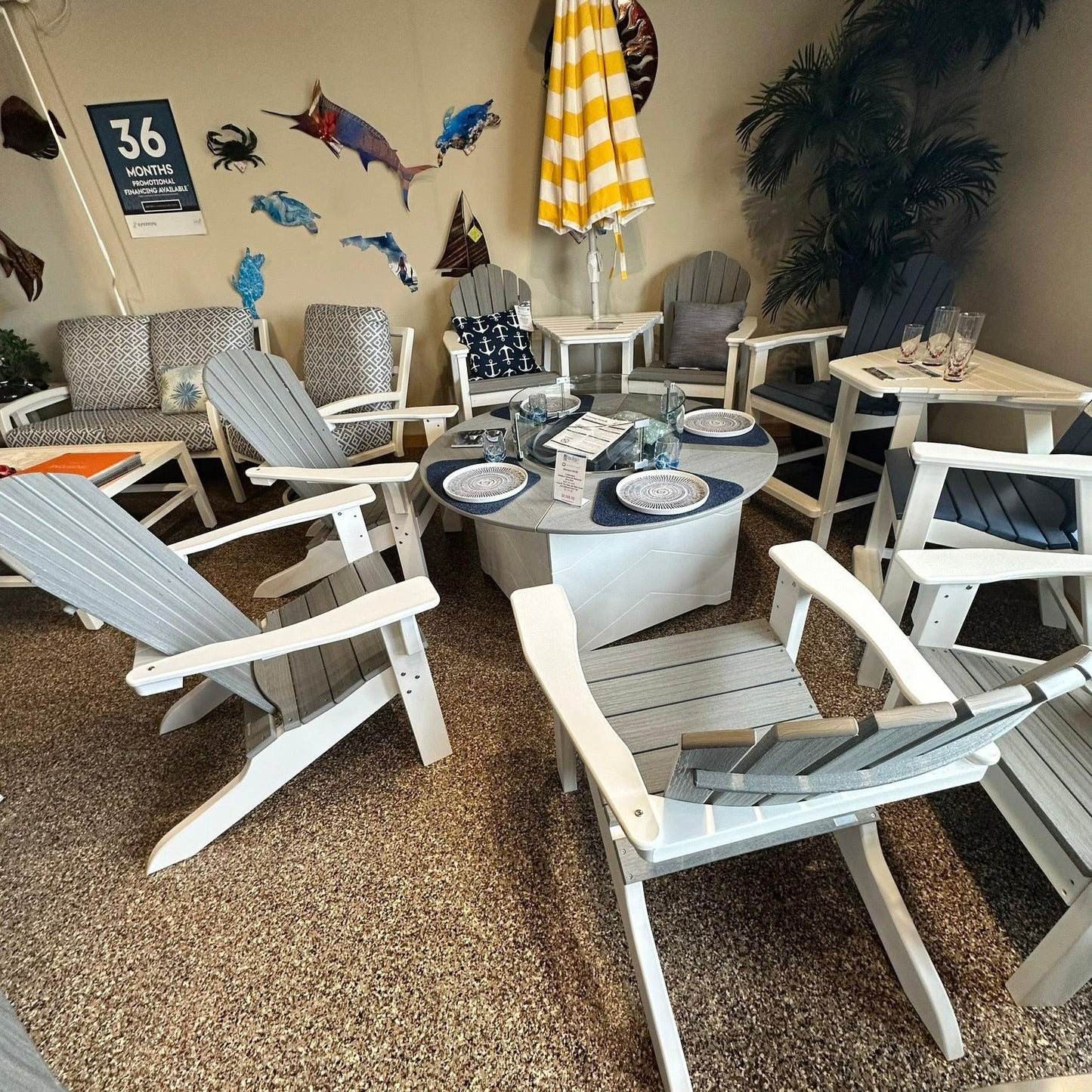 Seaside Casual Adirondack Chat Set - Indigo Pool Patio BBQ