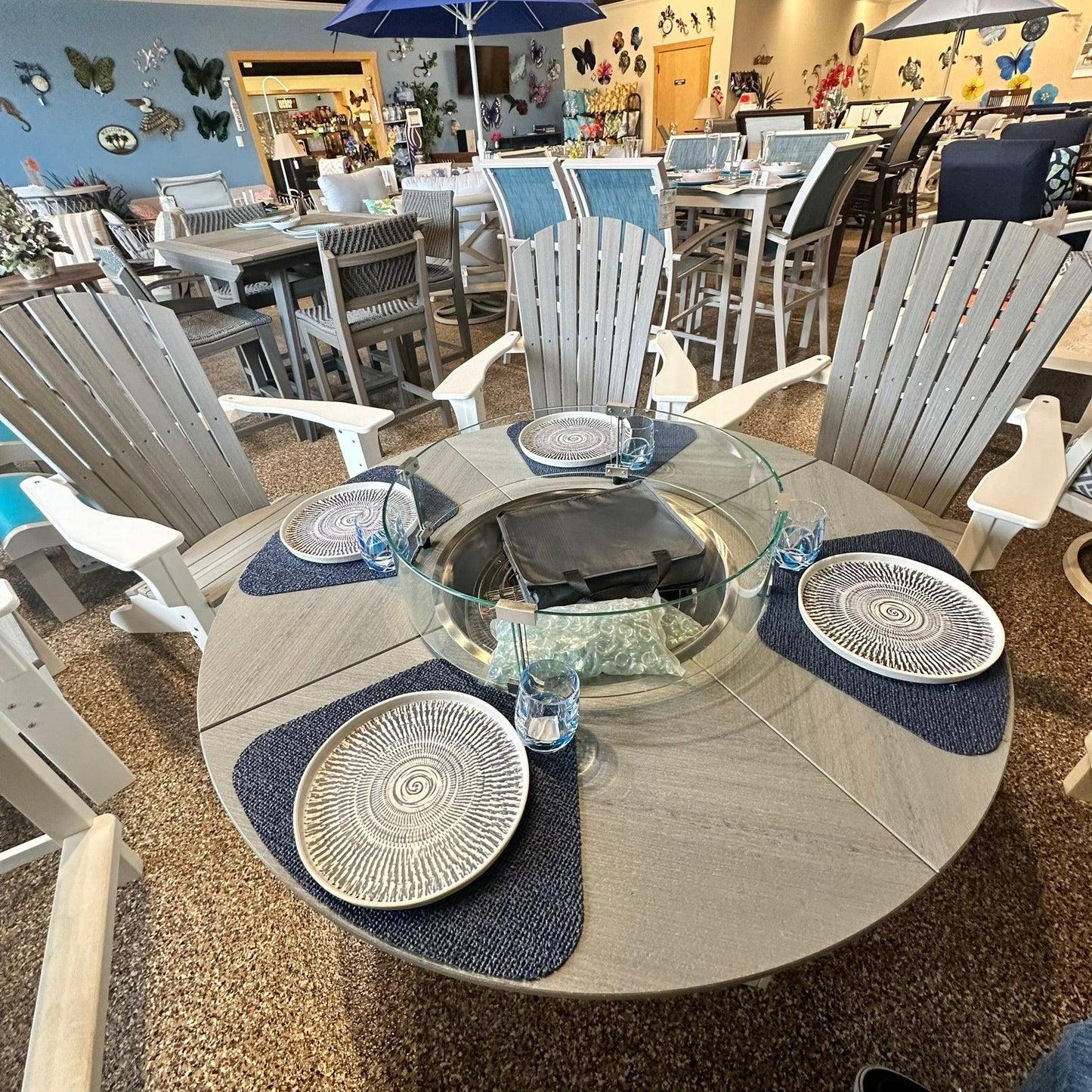 Seaside Casual Adirondack Chat Set - Indigo Pool Patio BBQ