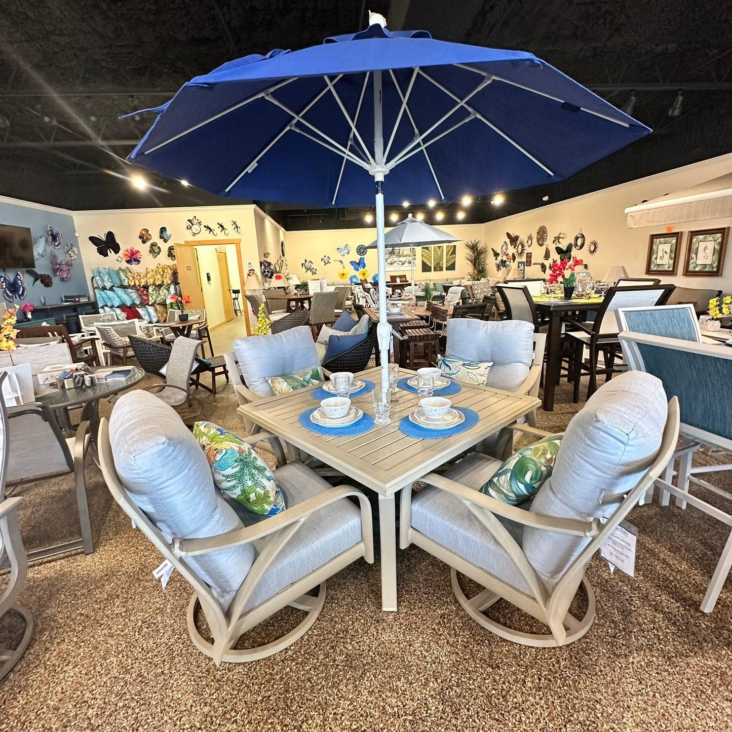 Tropitone Andover Cushion Dining Set - Indigo Pool Patio BBQ