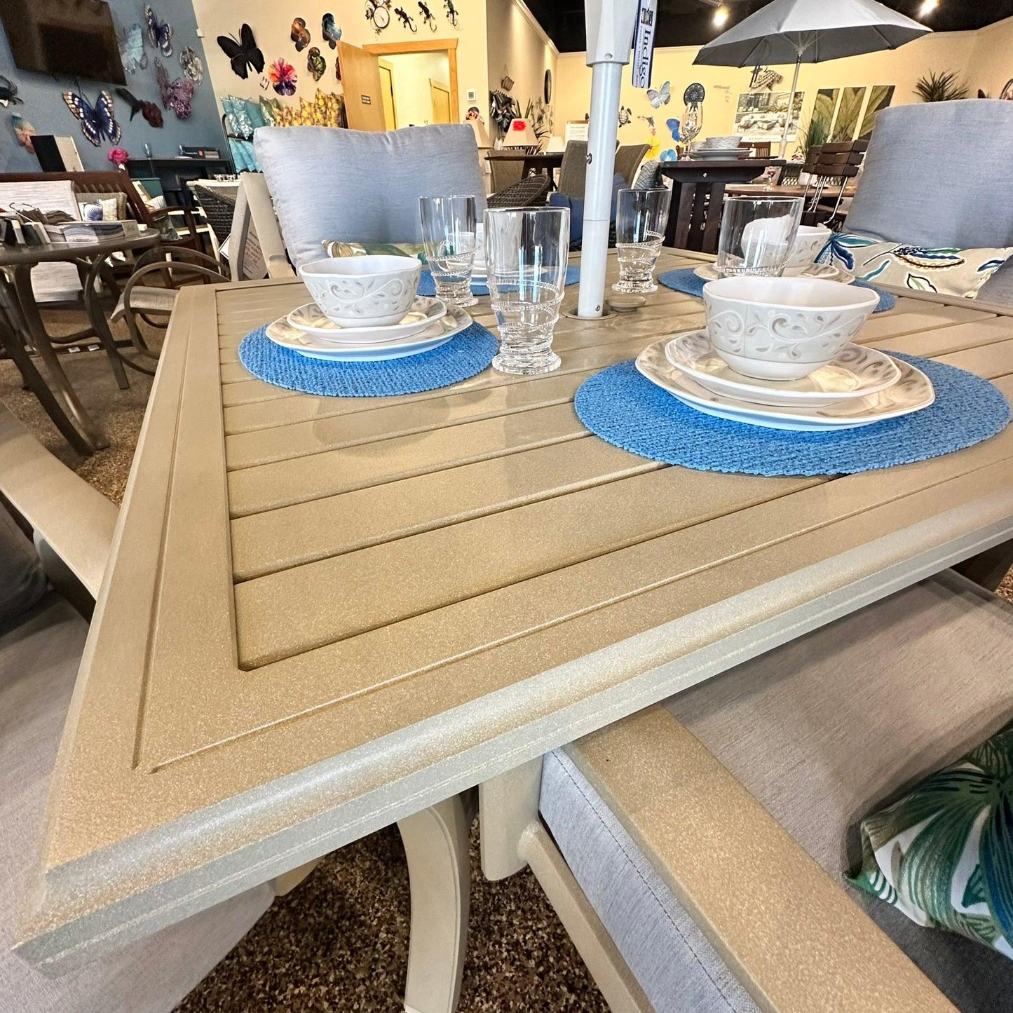 Tropitone Andover Cushion Dining Set - Indigo Pool Patio BBQ