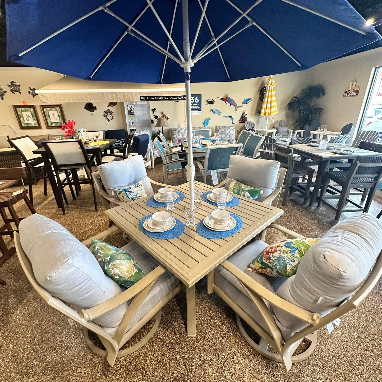 Tropitone Andover Cushion Dining Set - Indigo Pool Patio BBQ