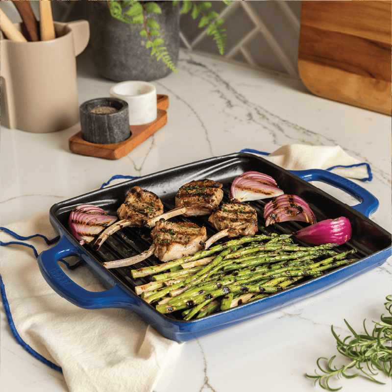 Lodge Blue Enamel 11” Enameled Cast Iron Grill Pan - Indigo Pool Patio BBQ