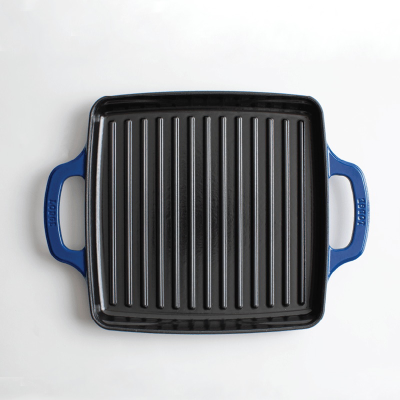 Lodge Blue Enamel 11” Enameled Cast Iron Grill Pan - Indigo Pool Patio BBQ
