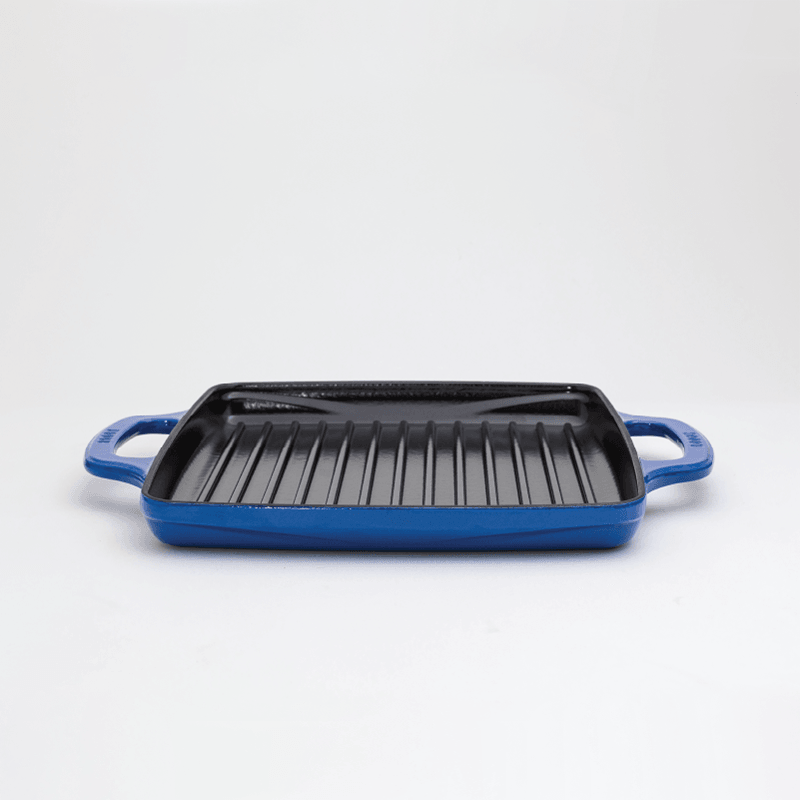 Lodge Blue Enamel 11” Enameled Cast Iron Grill Pan - Indigo Pool Patio BBQ