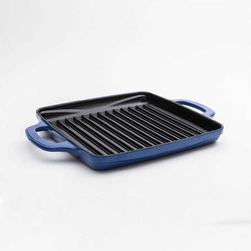 Lodge Blue Enamel 11” Enameled Cast Iron Grill Pan - Indigo Pool Patio BBQ