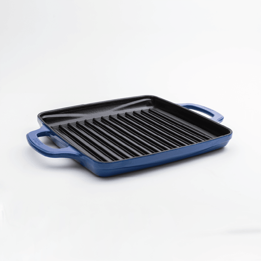 Lodge Blue Enamel 11” Enameled Cast Iron Grill Pan - Indigo Pool Patio BBQ
