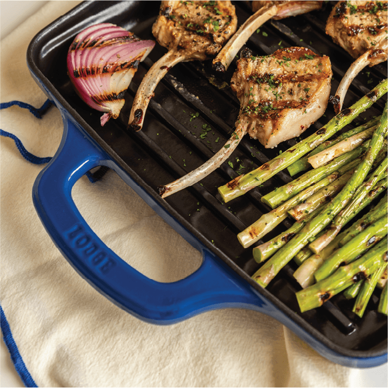 Lodge Blue Enamel 11” Enameled Cast Iron Grill Pan - Indigo Pool Patio BBQ