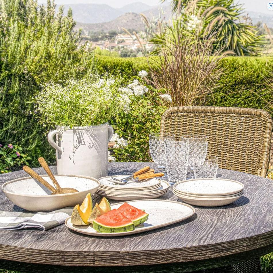 Retreat Pottery White Bamboo 16.9" Platter TarHong Indigo Pool Patio BBQ