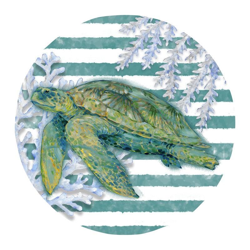 Sea Turtle 11 in. Dinner Plate - Indigo Pool Patio BBQ