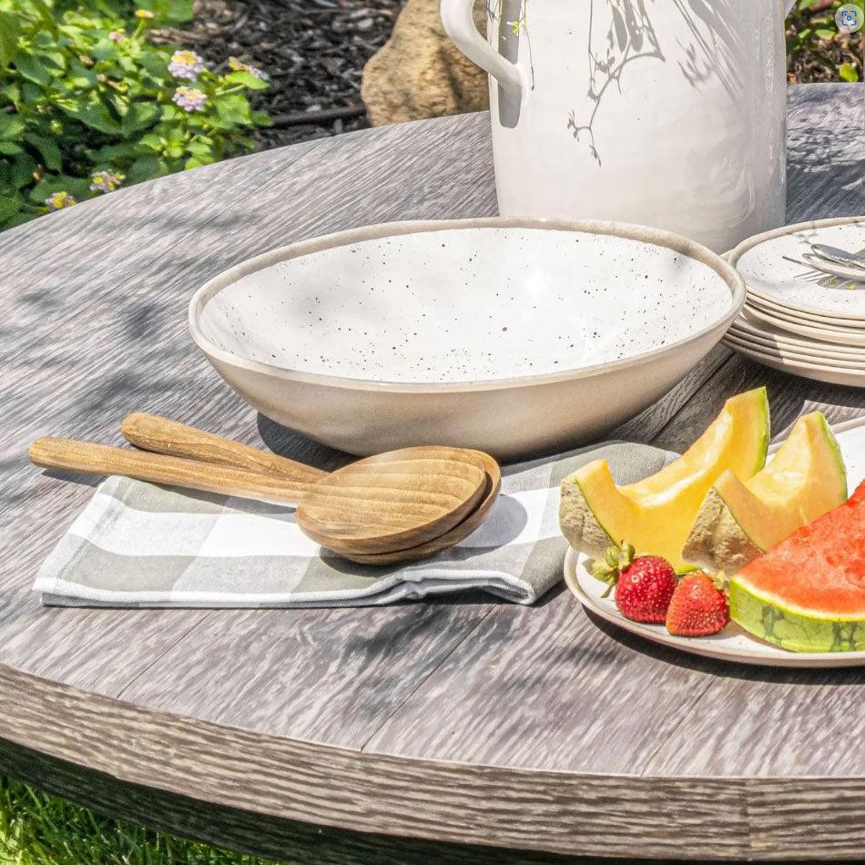 Retreat Pottery White Bamboo 12" Serving Bowl TarHong Indigo Pool Patio BBQ