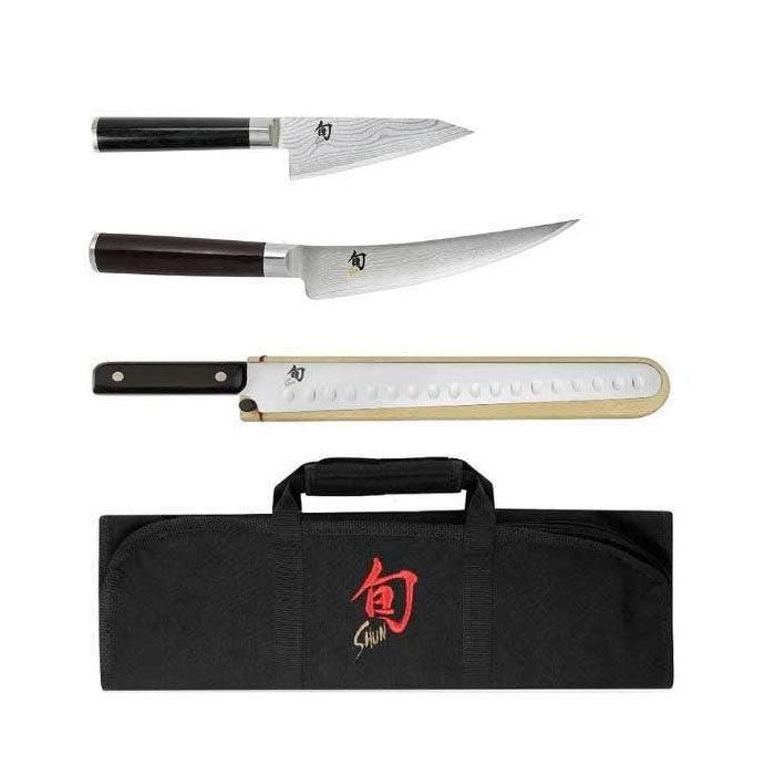 Shun Classic Four Piece BBQ Knife Set with Knife Roll Shun Indigo Pool Patio BBQ