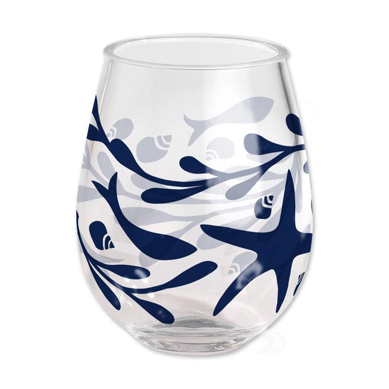 Tidepool 15 oz Stemless Wine Glass Merritt International Indigo Pool Patio BBQ