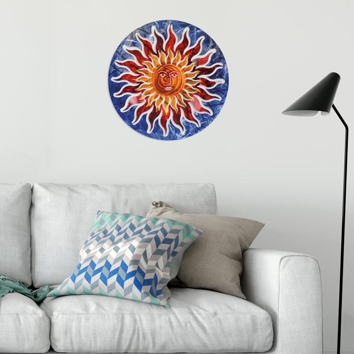 Sun Face Blue / Red Metal Wall Art Next Innovations Indigo Pool Patio BBQ