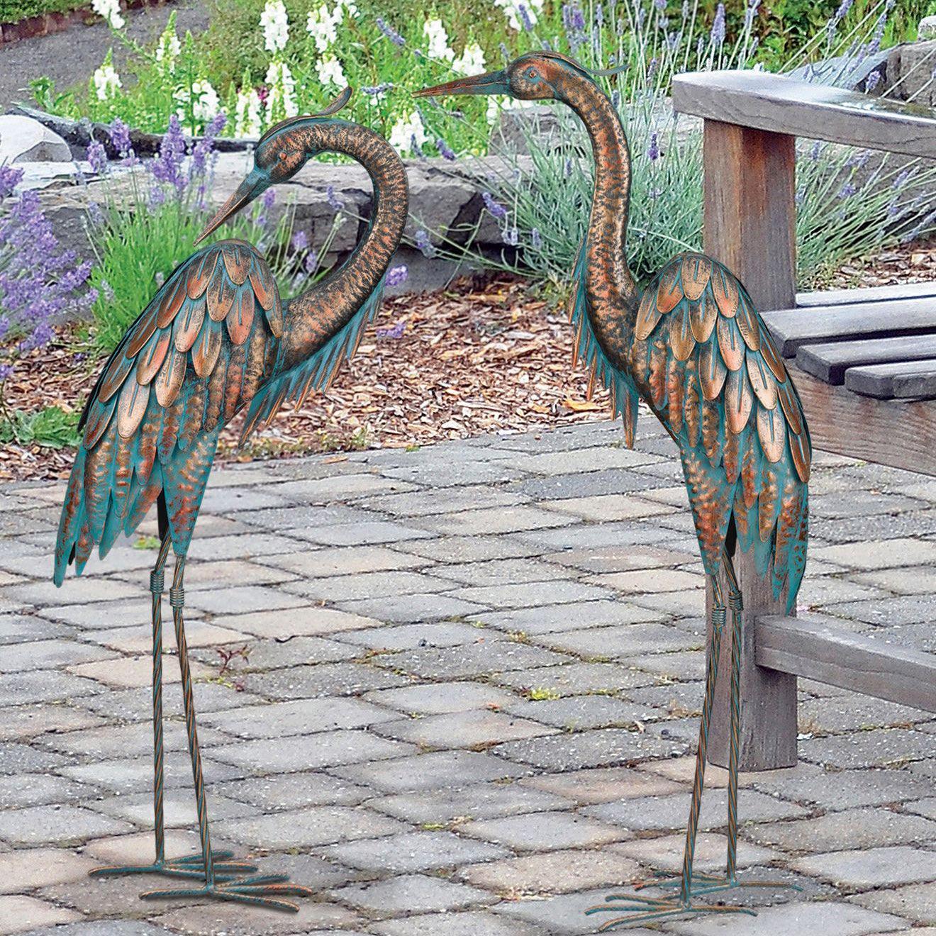 Patina Heron 25" - Preening Regal Indigo Pool Patio BBQ