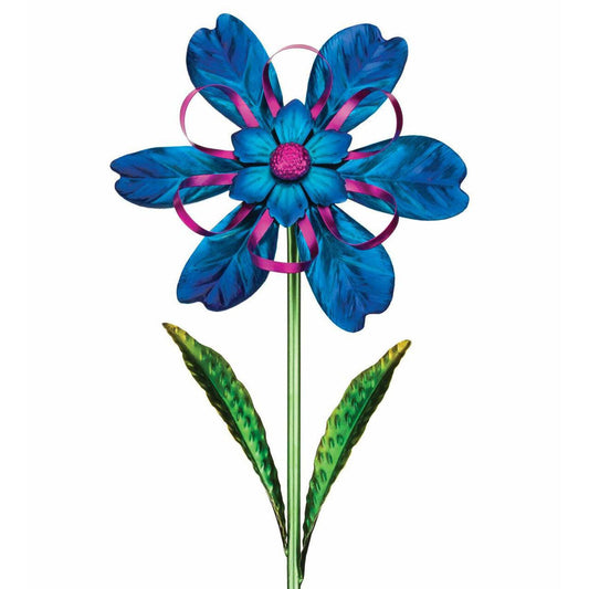 Blue Ribbon Flower Wind Spinner Stake Regal Indigo Pool Patio BBQ