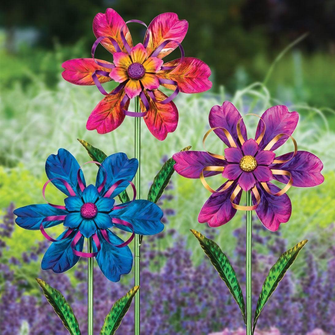 Orange Ribbon Flower Wind Spinner Stake Regal Indigo Pool Patio BBQ