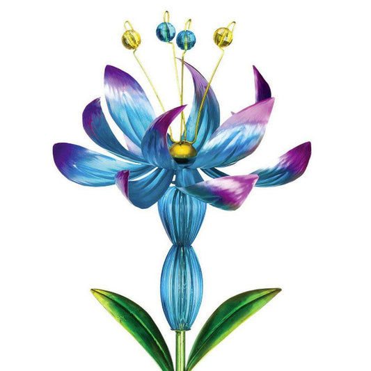 Blue Flower Spinner Solar Stake Regal Indigo Pool Patio BBQ