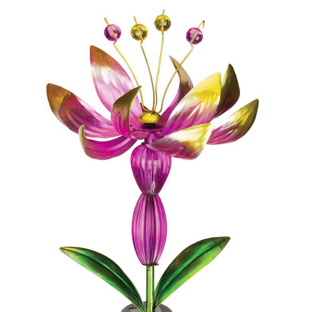 Pink Flower Spinner Solar Stake Regal Indigo Pool Patio BBQ