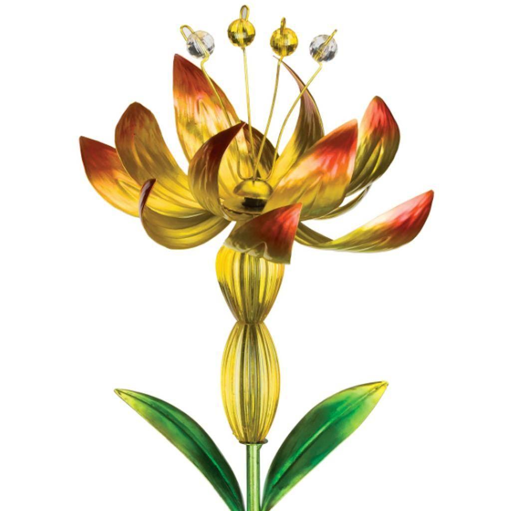 Yellow Flower Spinner Solar Stake Regal Indigo Pool Patio BBQ