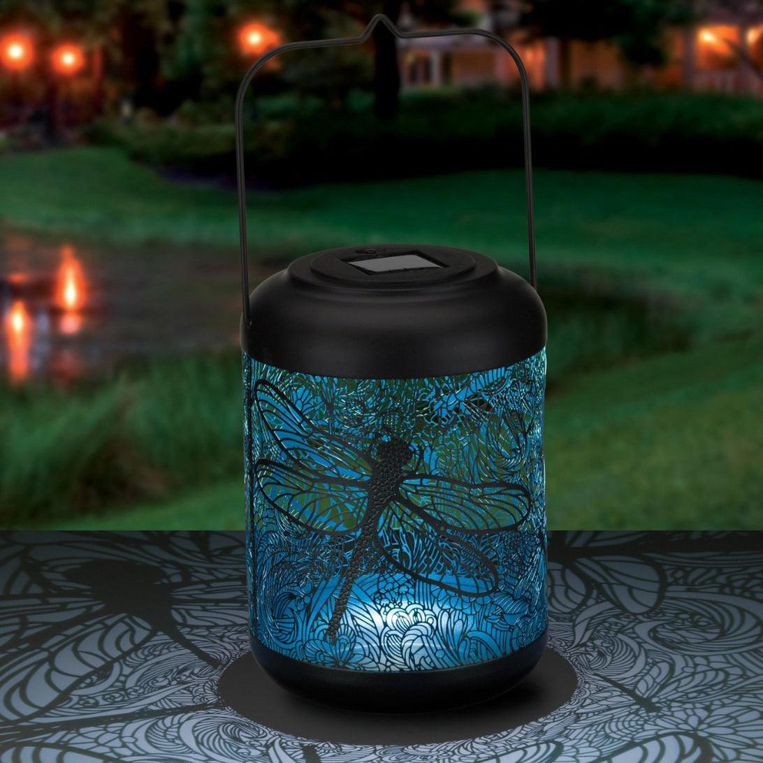 Dragonfly Shadow Solar Large Lantern Regal Indigo Pool Patio BBQ