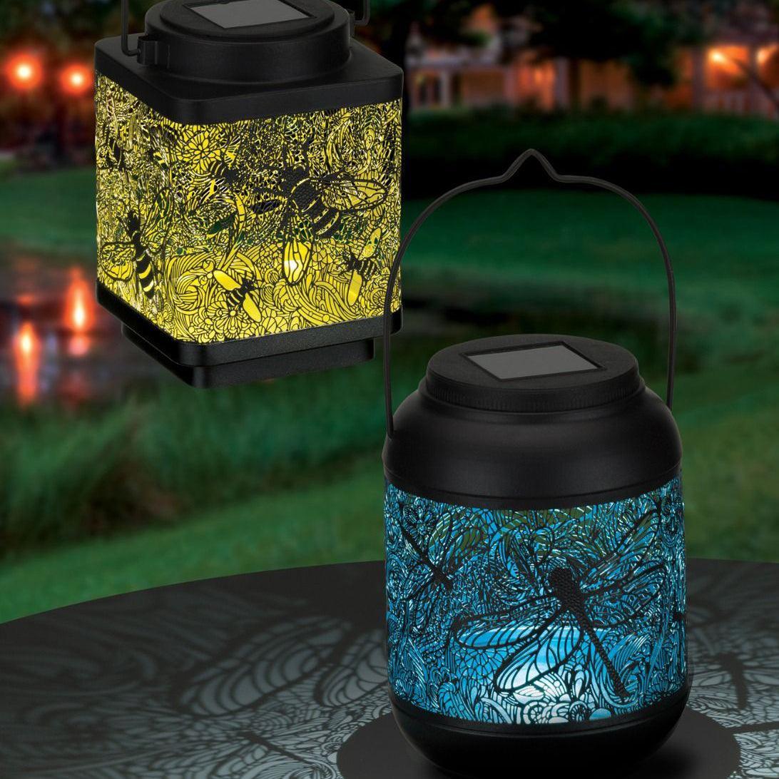 Dragonfly Shadow Solar Small Lantern Regal Indigo Pool Patio BBQ