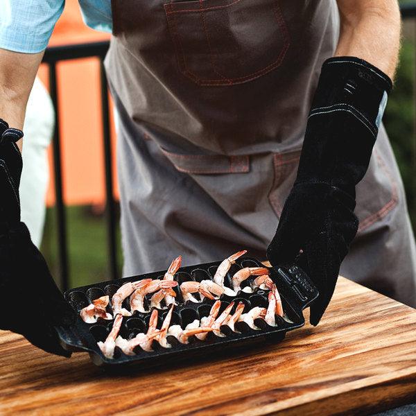 Cast Iron Shrimp Grill Pan Outset Indigo Pool Patio BBQ