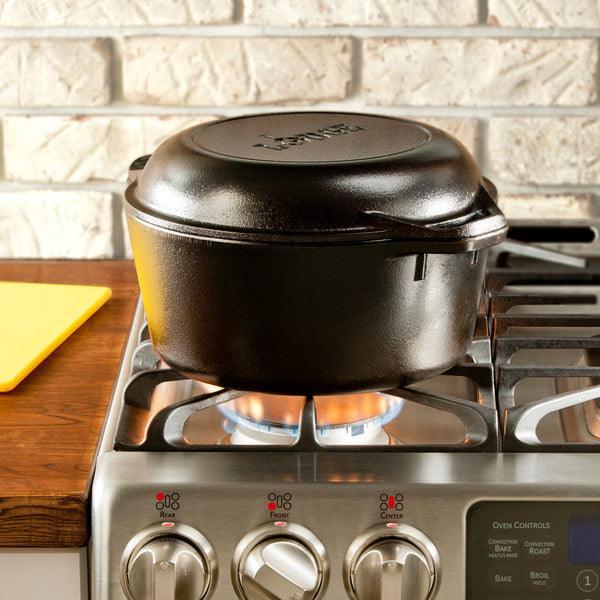 Lodge 5 Quart Cast Iron Double Dutch Oven Lodge Indigo Pool Patio BBQ