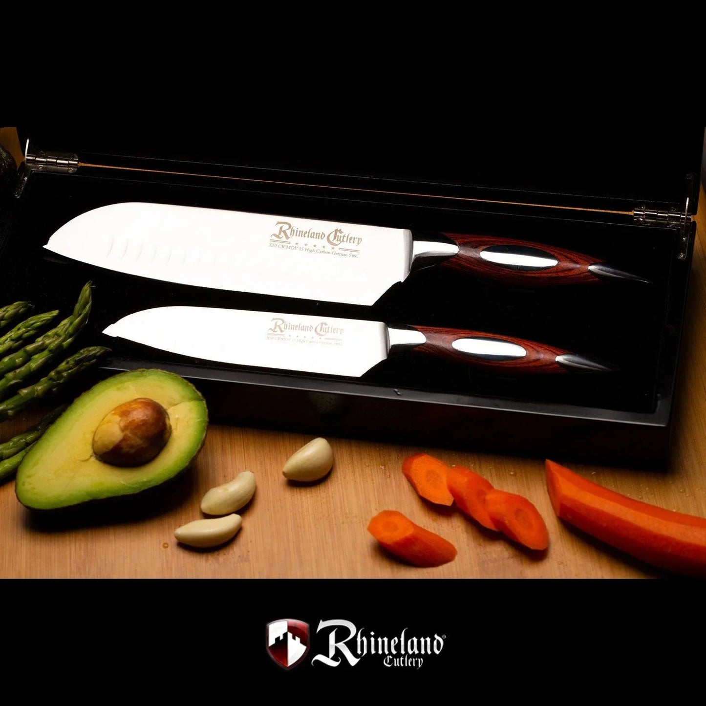 Rhineland 2 Piece Santoku Set in Wood Box Rhineland Indigo Pool Patio BBQ