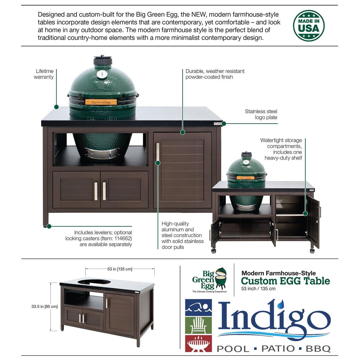 53" Modern Farmhouse-Style Big Green Egg Table Big Green Egg Indigo Pool Patio BBQ