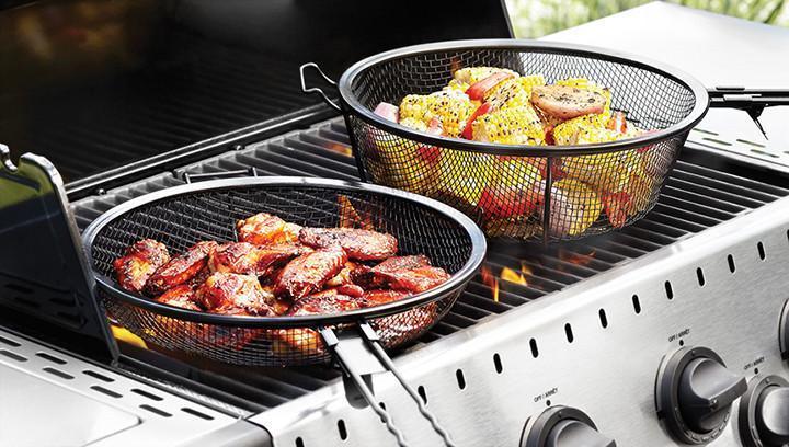 Outset Chef's Jumbo Outdoor Grill Basket & Skillet Outset Indigo Pool Patio BBQ