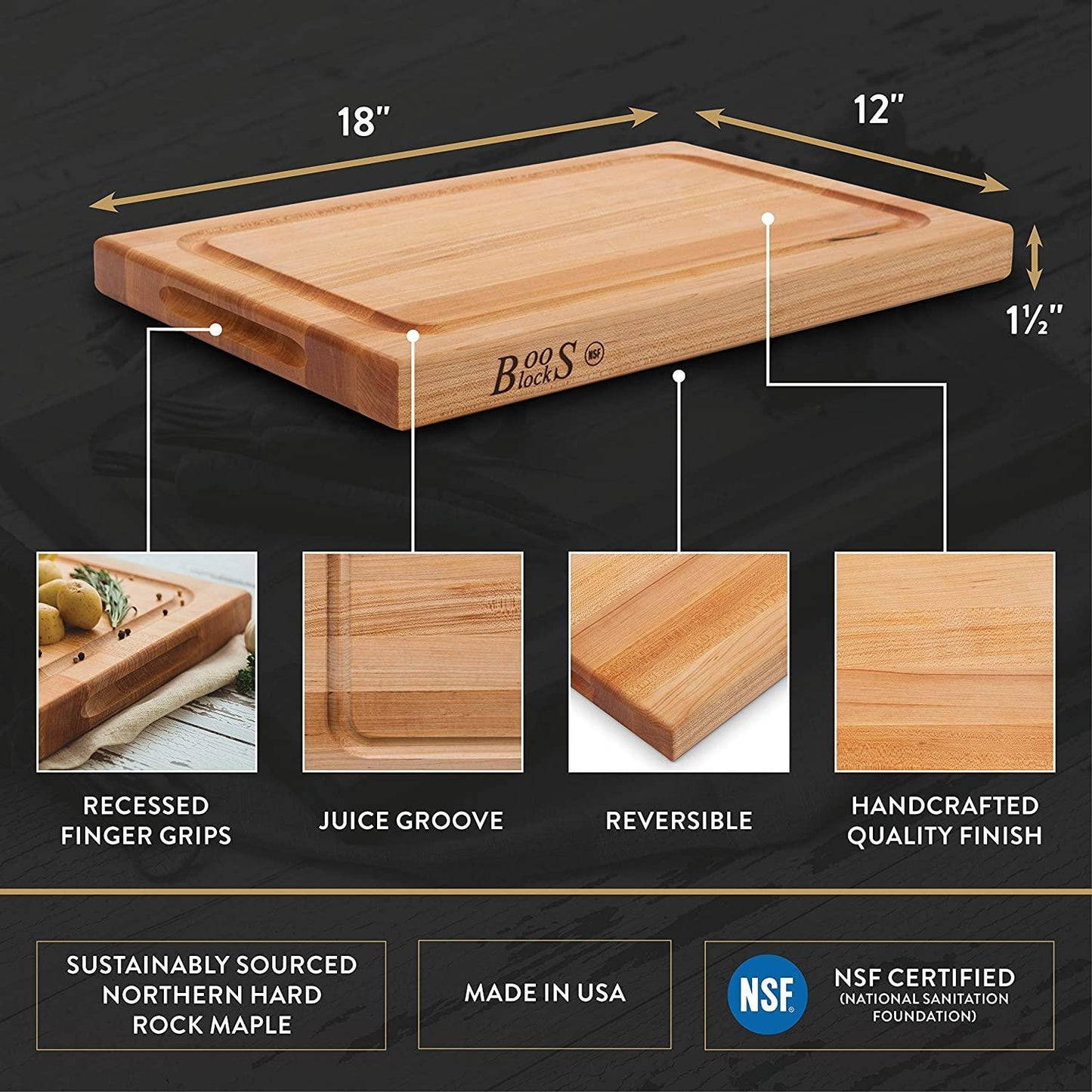 John Boos Maple Wood Edge Grain Reversible Cutting Board John Boos Indigo Pool Patio BBQ