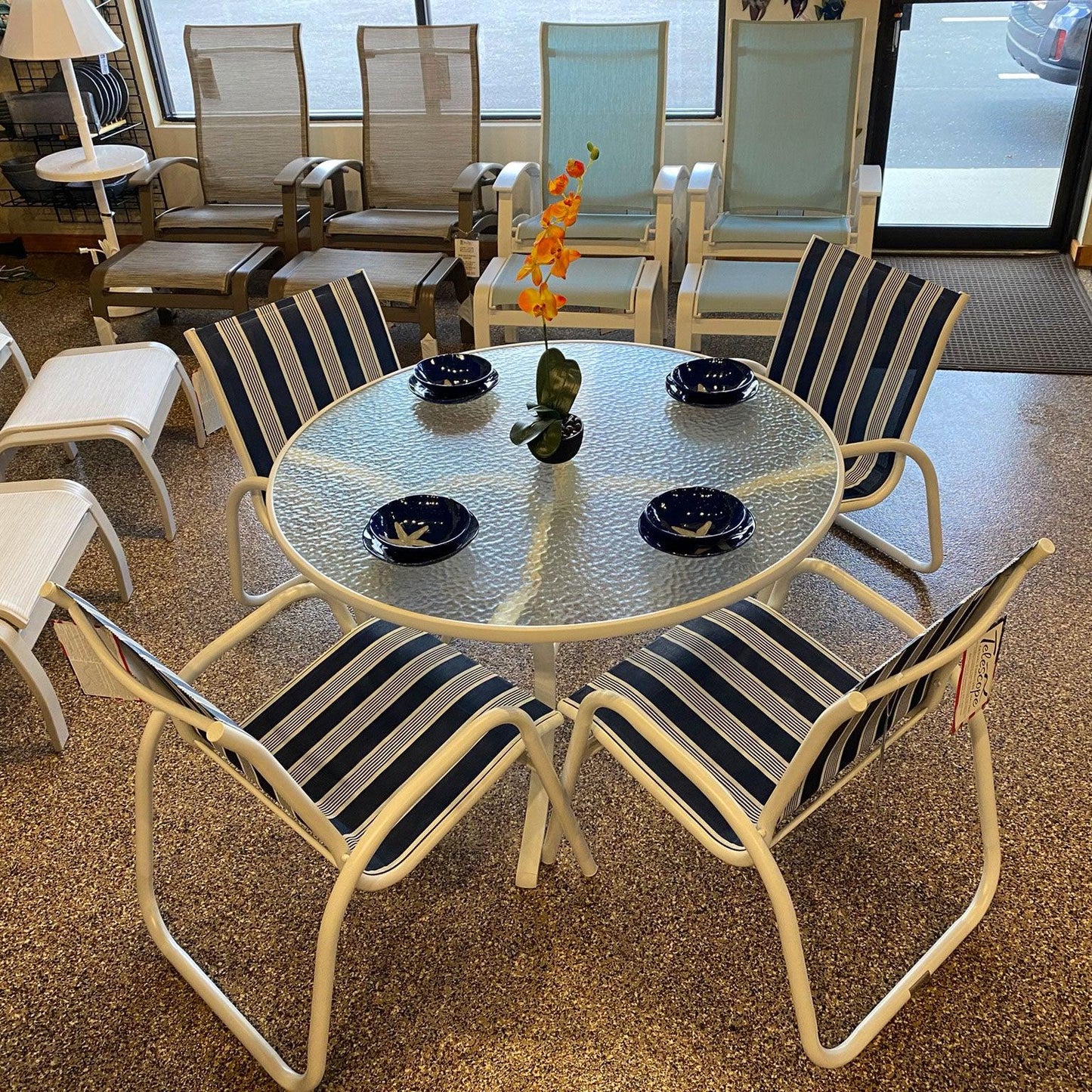 Telescope Casual Gardenella Sling Dining Set Telescope Casual Indigo Pool Patio BBQ