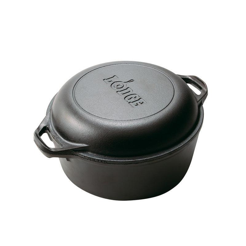Lodge 5 Quart Cast Iron Double Dutch Oven Lodge Indigo Pool Patio BBQ