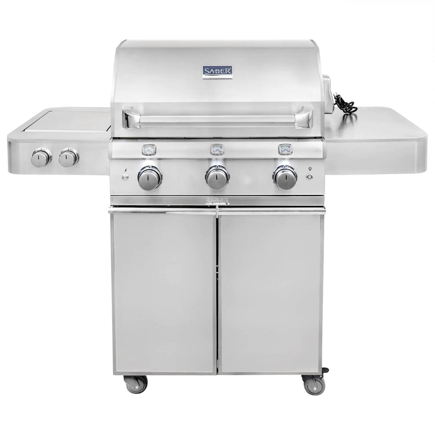 Saber Elite 1500 3-Burner Infrared Gas Grill with Side Burner Saber Grills Indigo Pool Patio BBQ