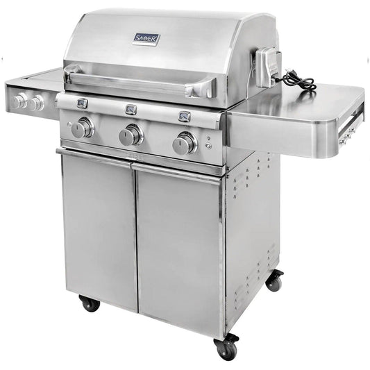 Saber Elite 1500 3-Burner Infrared Gas Grill with Side Burner Saber Grills Indigo Pool Patio BBQ