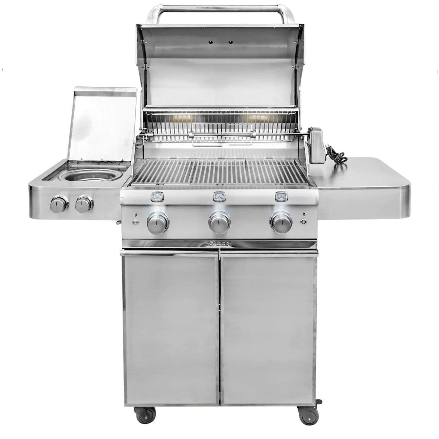 Saber Elite 1500 3-Burner Infrared Gas Grill with Side Burner Saber Grills Indigo Pool Patio BBQ