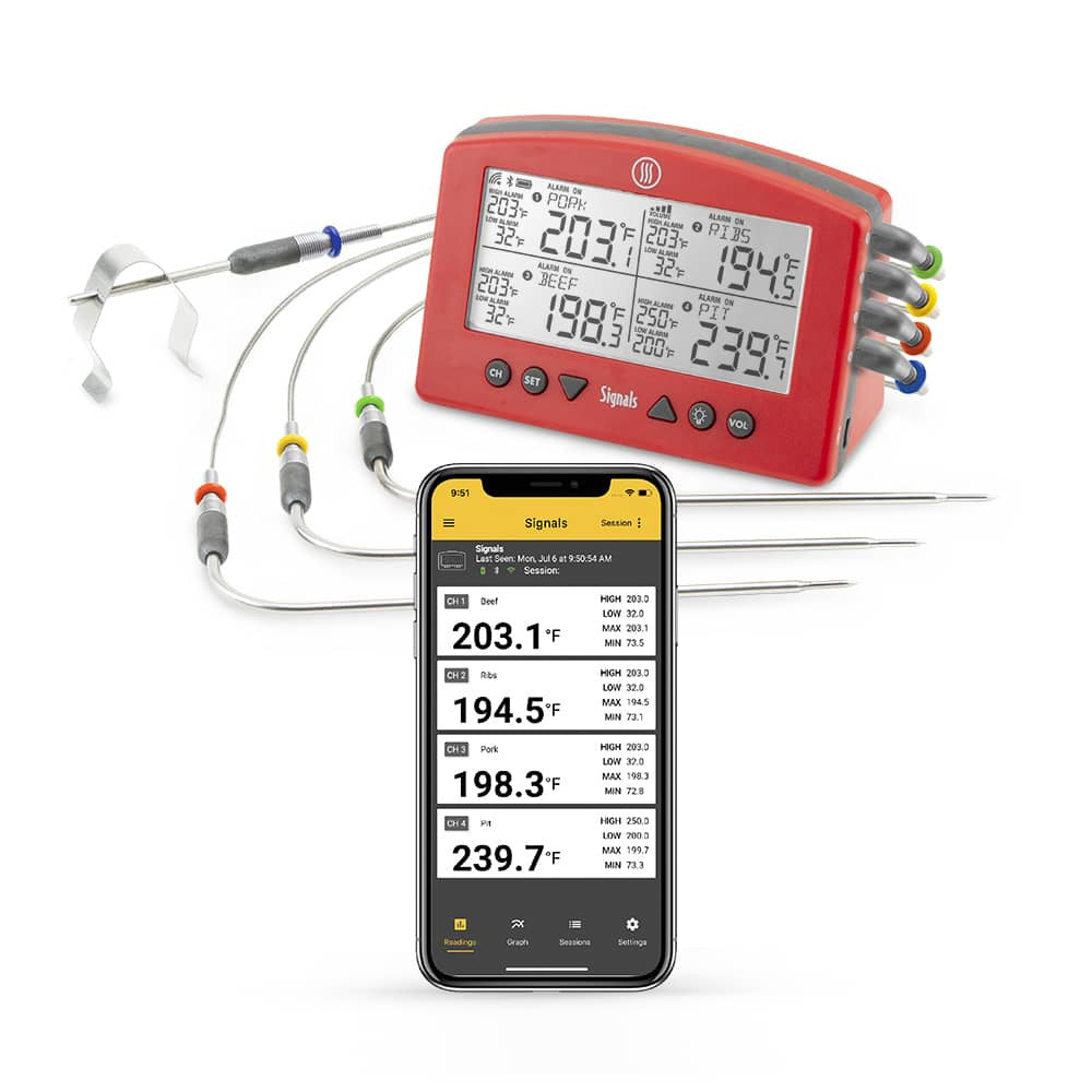 ThermoWorks Signals BBQ Alarm Thermometer with Wi-Fi and Bluetooth Wireless Technology - Orange