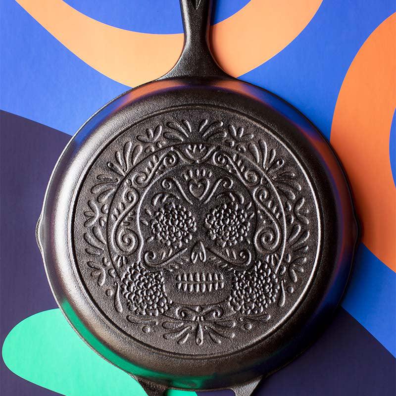 Lodge 10.25" Cast Iron Sugar Skull Skillet Lodge Indigo Pool Patio BBQ