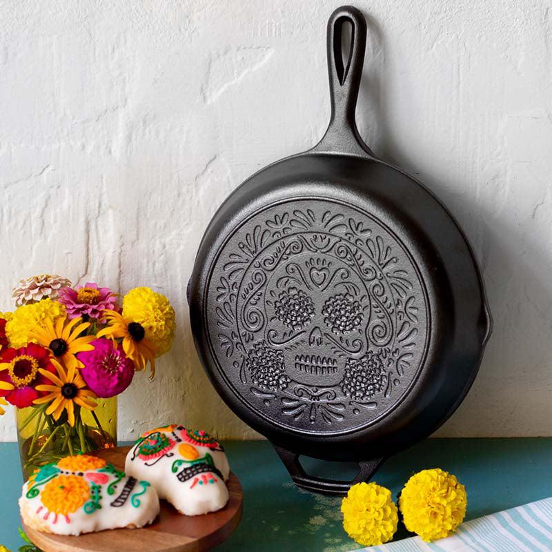 Lodge 10.25" Cast Iron Sugar Skull Skillet Lodge Indigo Pool Patio BBQ