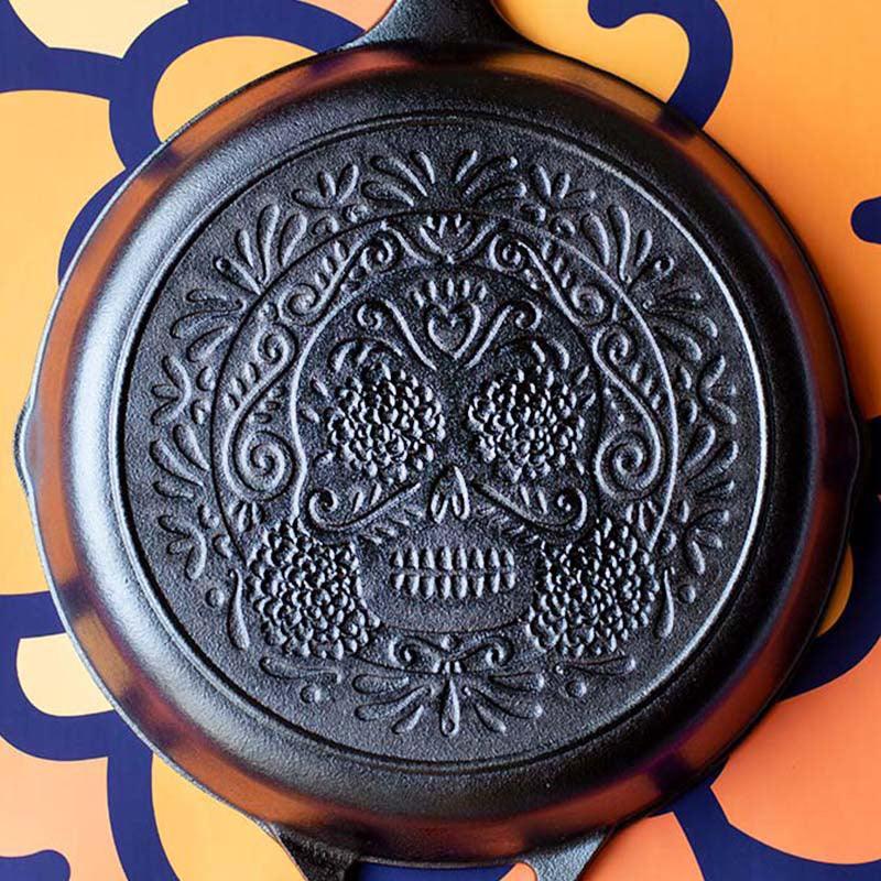 Lodge 10.25" Cast Iron Sugar Skull Skillet Lodge Indigo Pool Patio BBQ
