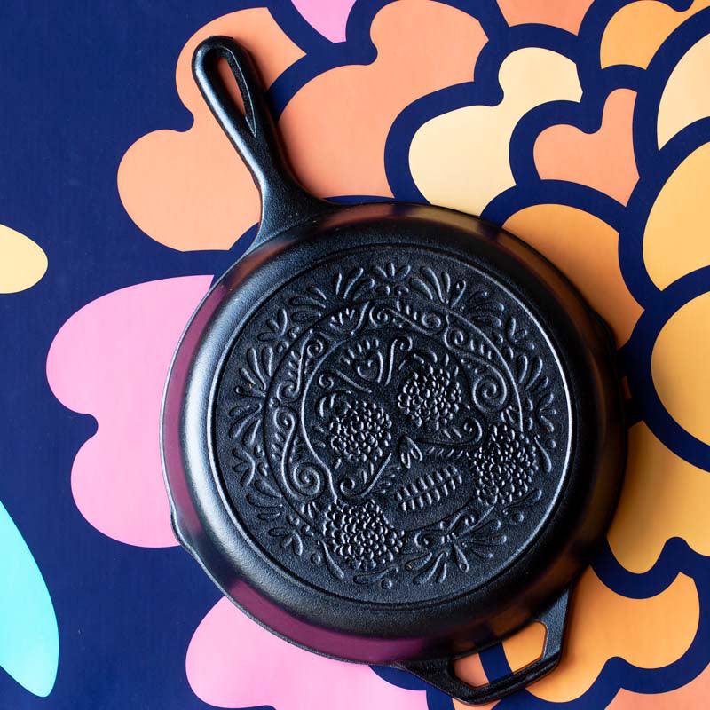 Lodge 10.25" Cast Iron Sugar Skull Skillet Lodge Indigo Pool Patio BBQ
