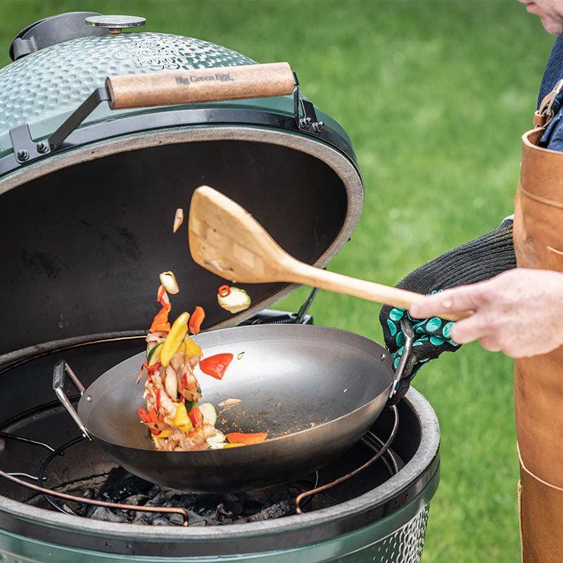 Big Green Egg Carbon Steel Wok with Bamboo Spatula Big Green Egg Indigo Pool Patio BBQ