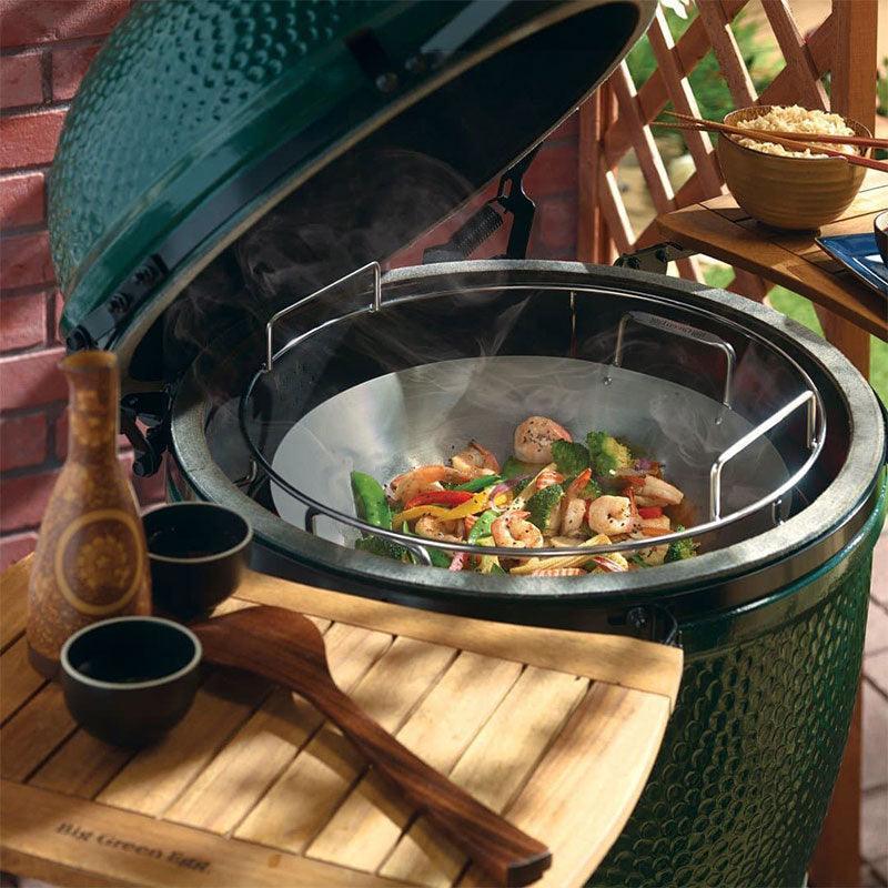 Big Green Egg Carbon Steel Wok with Bamboo Spatula Big Green Egg Indigo Pool Patio BBQ