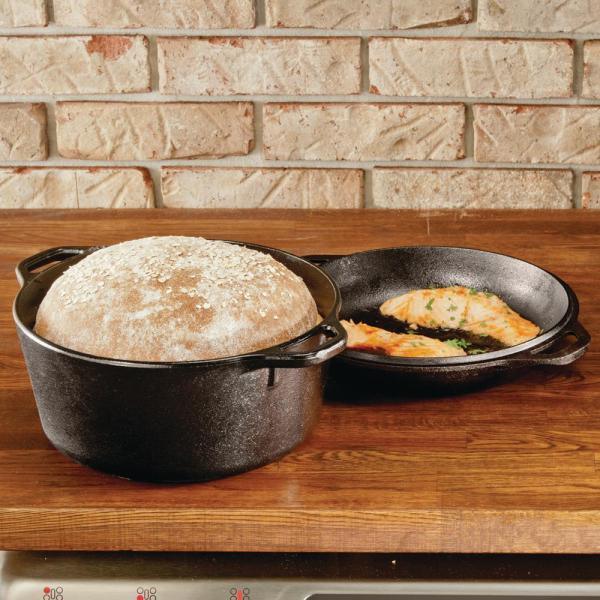 Lodge 5 Quart Cast Iron Double Dutch Oven Lodge Indigo Pool Patio BBQ