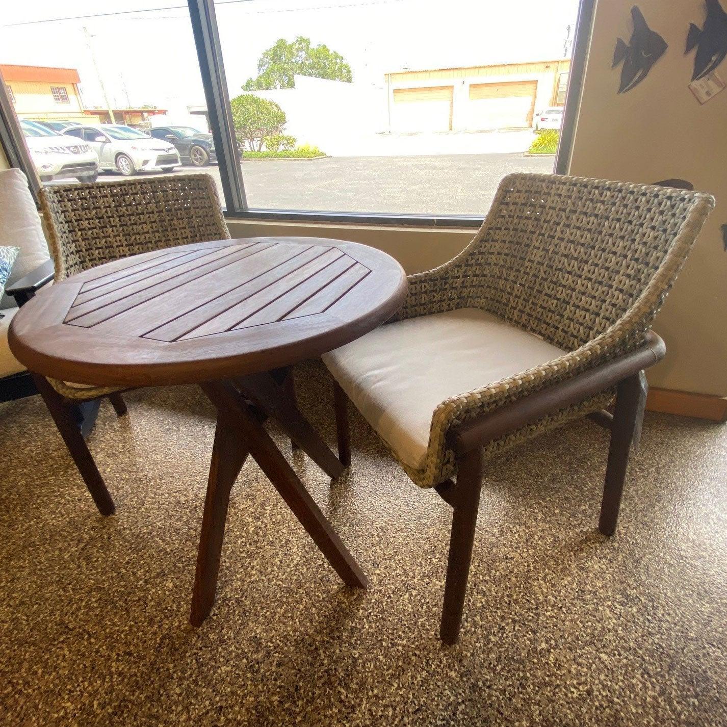 Jensen Forte Arm Chairs & Topaz Bistro Table Set Jensen Outdoor Indigo Pool Patio BBQ