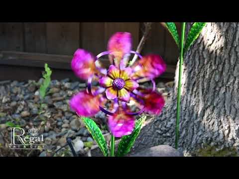 Pink Ribbon Flower Wind Spinner Stake - Indigo Pool Patio BBQ