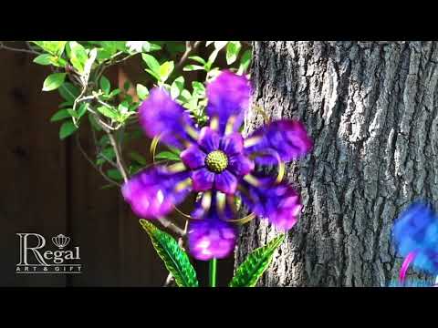 Purple Ribbon Flower Wind Spinner Stake - Indigo Pool Patio BBQ
