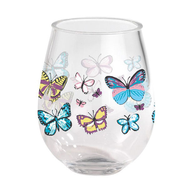 Acrylic Stemless Wine Glass Set, Dragonfly Flight